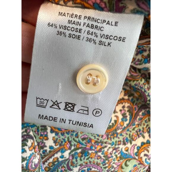 Vanessa Bruno Top Womens FR 38 US 6 Paisley Silk Blend Luxury Minimalist Preppy - Picture 7 of 12